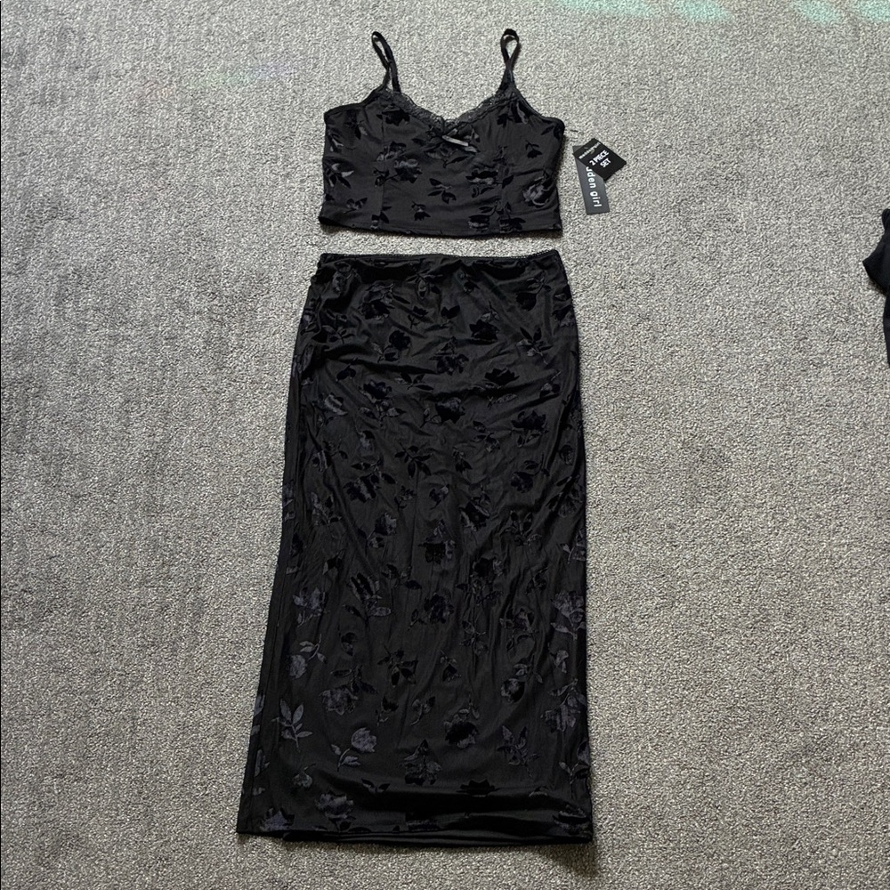 Madden Girl Floral Burnout Lace-Trim Crop Top & Maxi Skirt Set